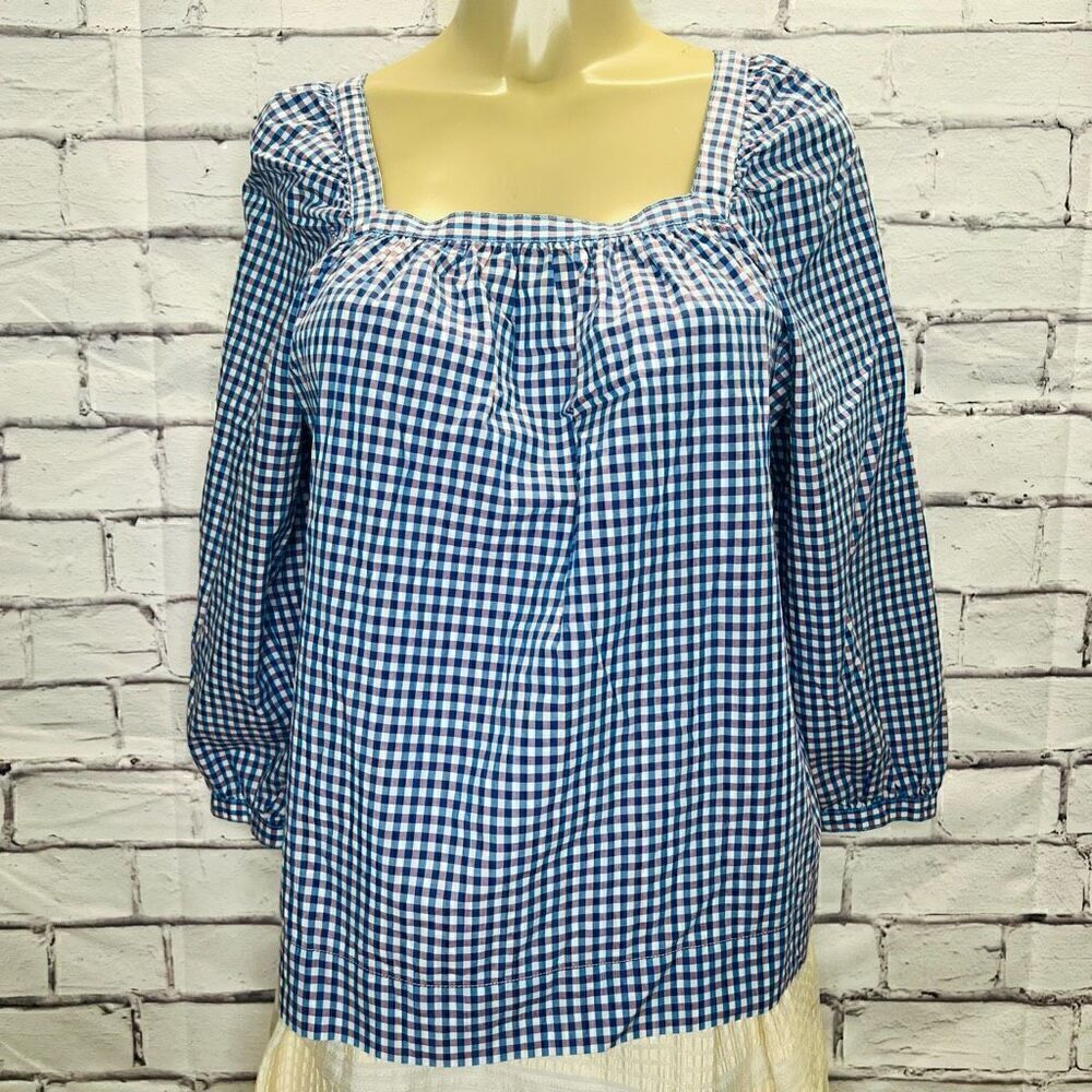 J. Crew Women's Purple & Blue Gingham Squareneck Long Sleeve Blouse Size 6